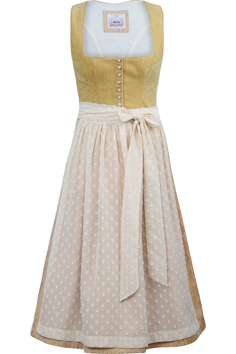 Mittellanges Dirndl mit Samtoberteil und Punkte-Schürze