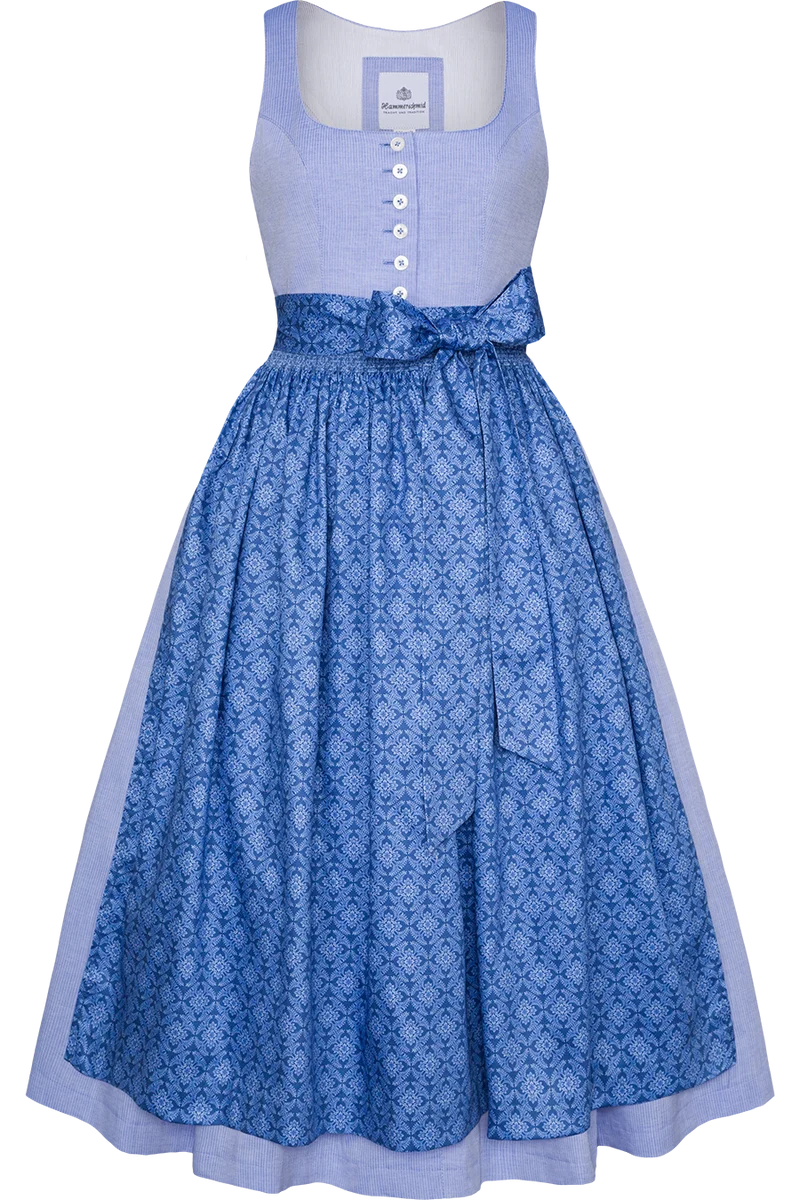 Baumwolldirndl lang gestreift mit floraler Schürze