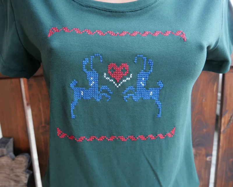 Trachtenshirt, Tu Felix Austria, grün Hirsch, Stickereien