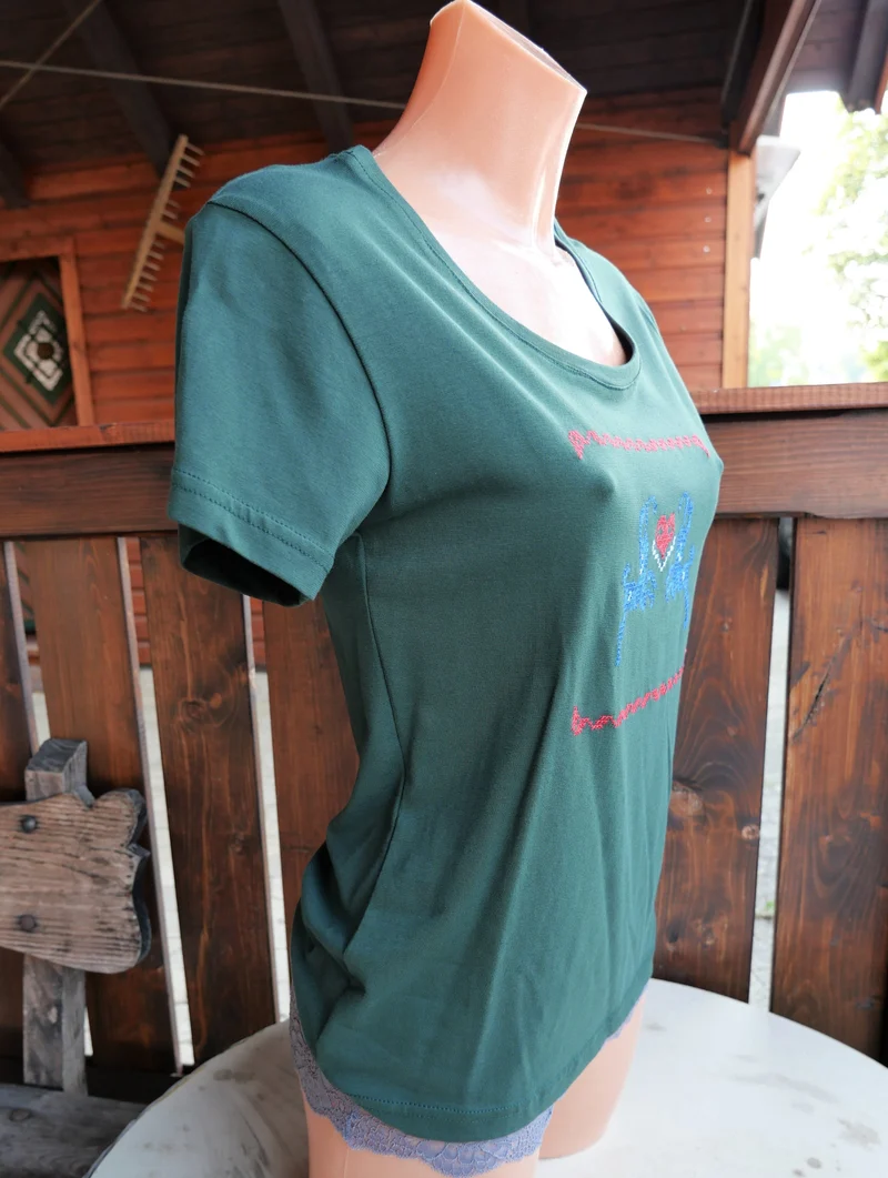 Trachtenshirt, Tu Felix Austria, grün Hirsch, Stickereien