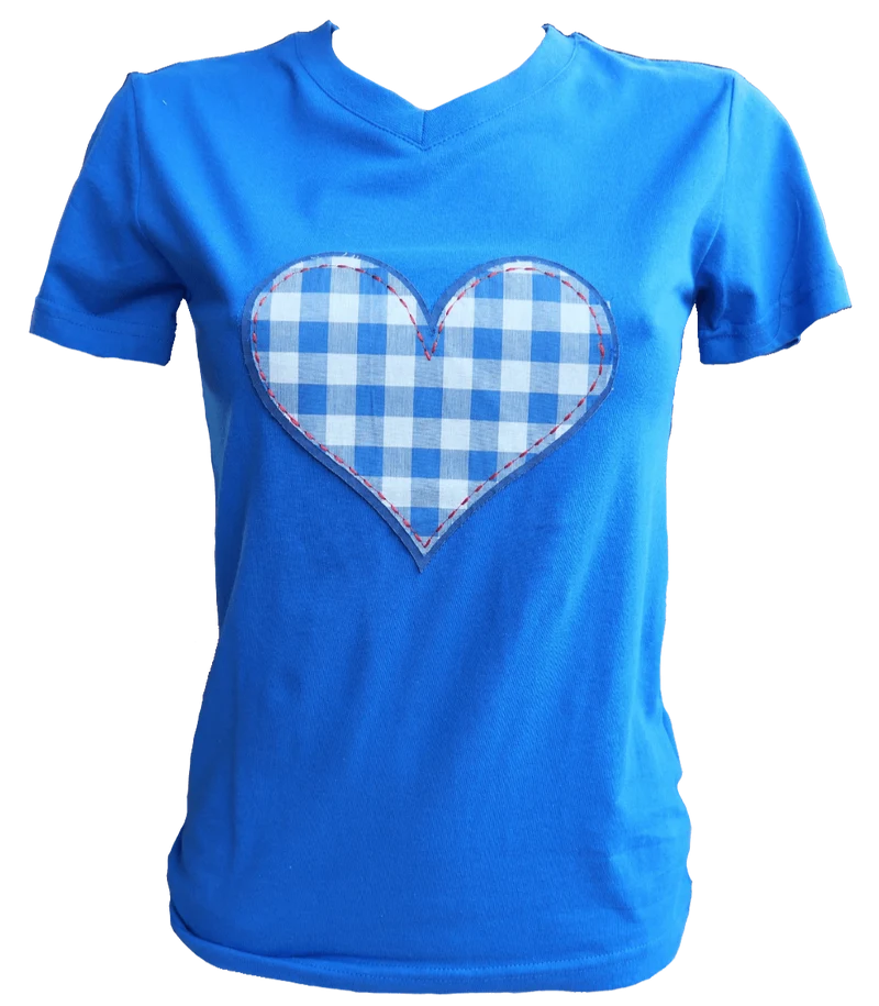 Trachtenshirt, Tu Felix Austria, Blau, Herz, kariert