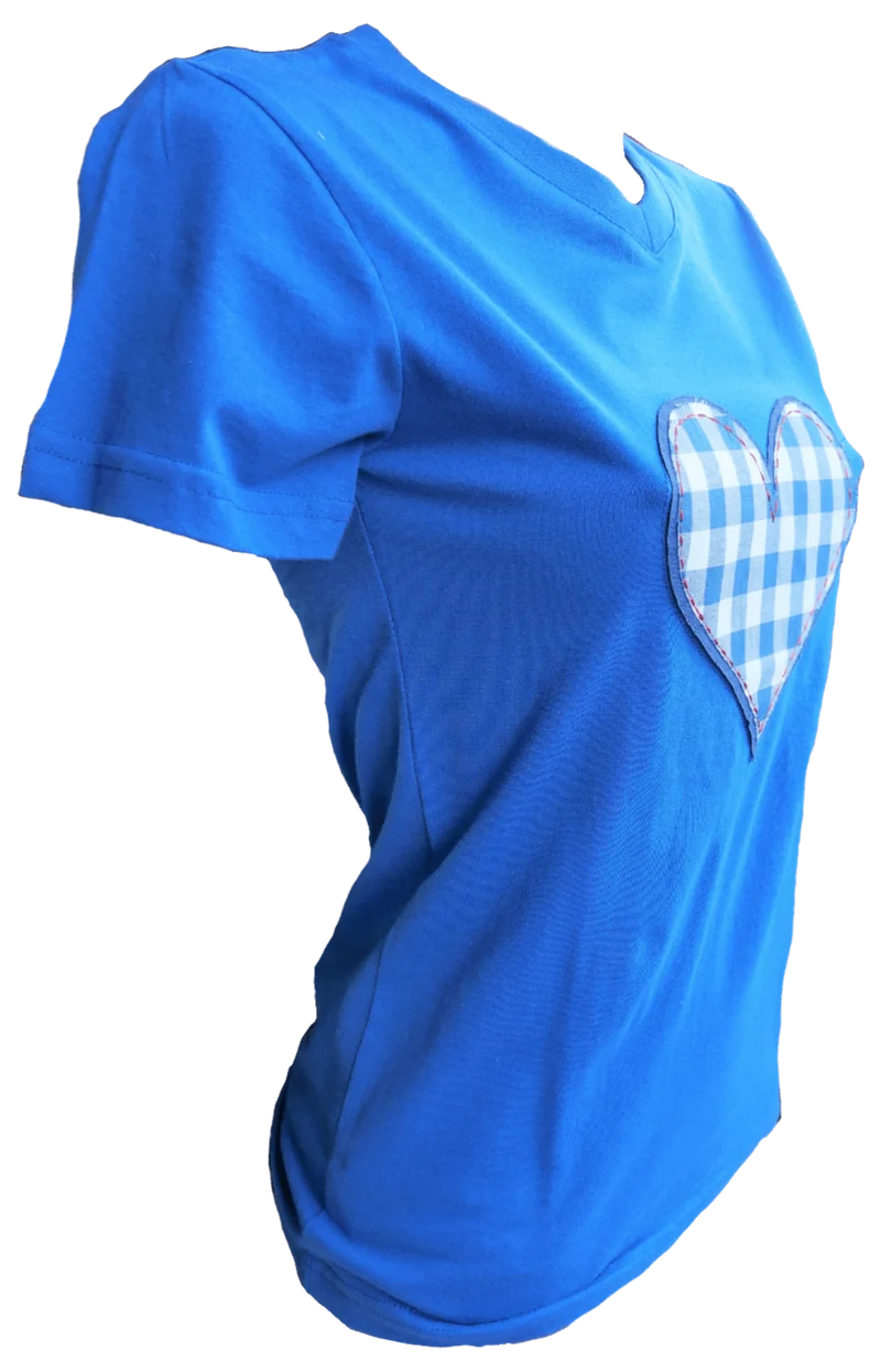 Trachtenshirt, Tu Felix Austria, Blau, Herz, kariert