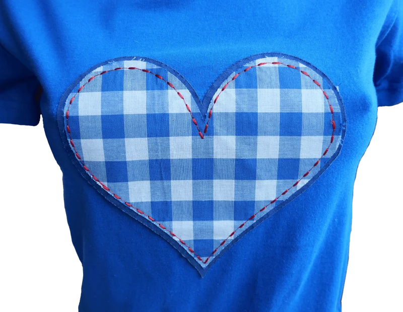 Trachtenshirt, Tu Felix Austria, Blau, Herz, kariert