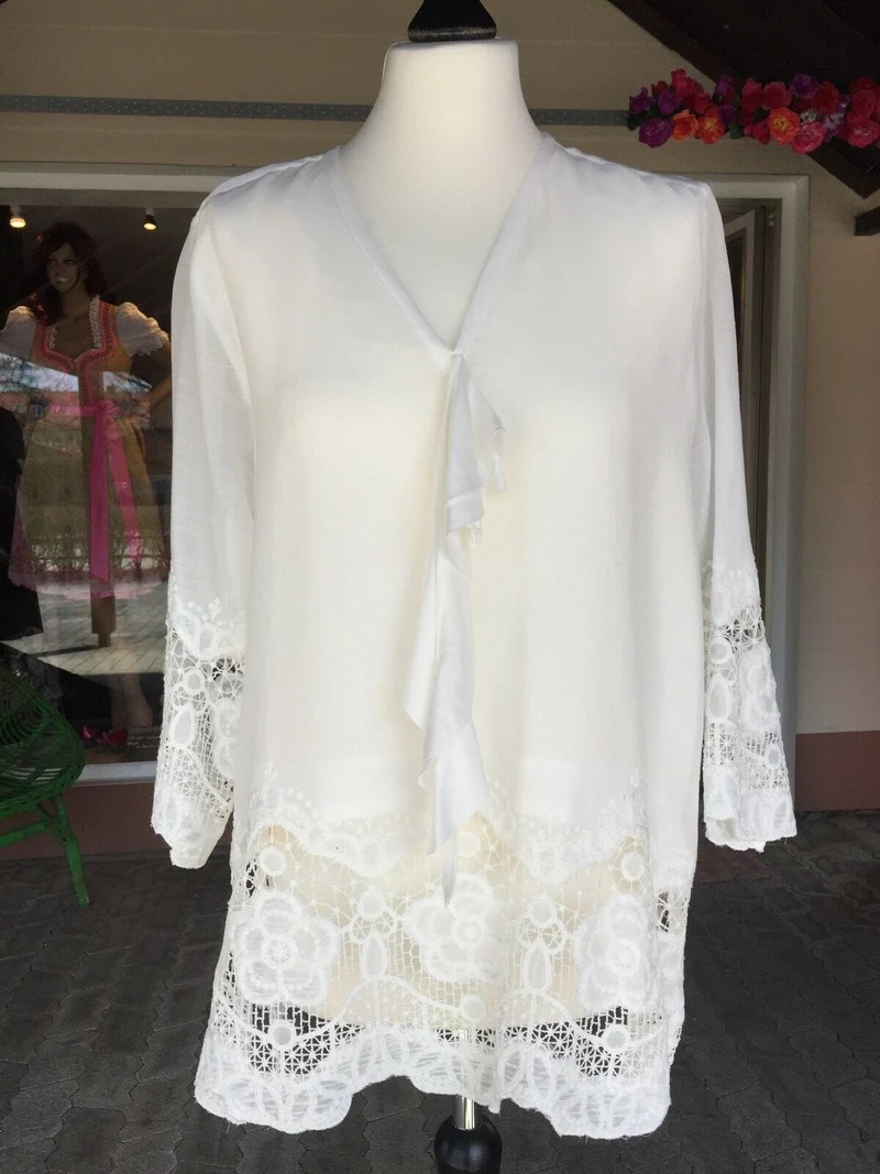 Schluppenbluse, Bluse, von&zu Basset, ecru, langarm