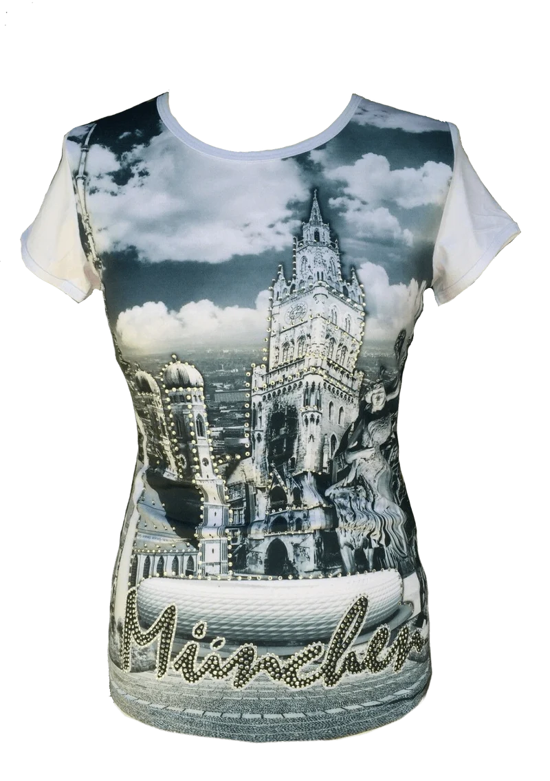 Trachtenshirt, München, schwarz, weiß, Gr S (34/36) Stadt