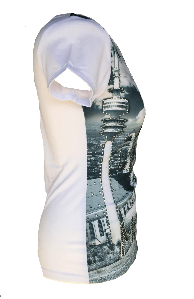 Trachtenshirt, München, schwarz, weiß, Gr S (34/36) Stadt