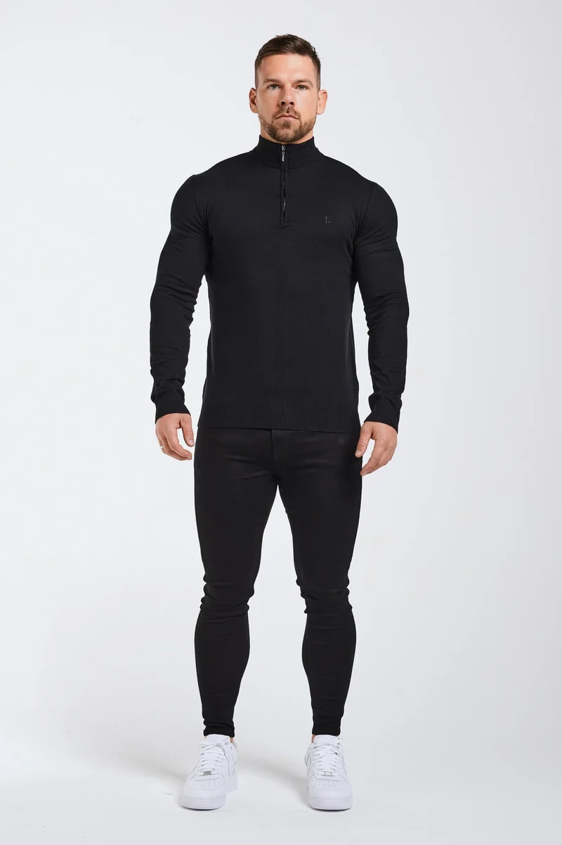KNIT QUARTER ZIP SWEATER - BLACK