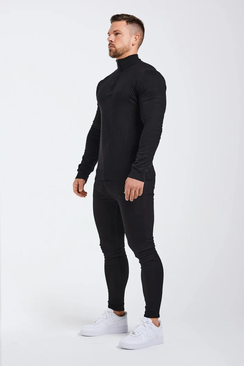 KNIT QUARTER ZIP SWEATER - BLACK