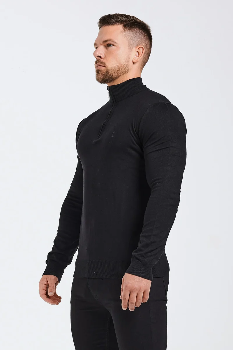 KNIT QUARTER ZIP SWEATER - BLACK