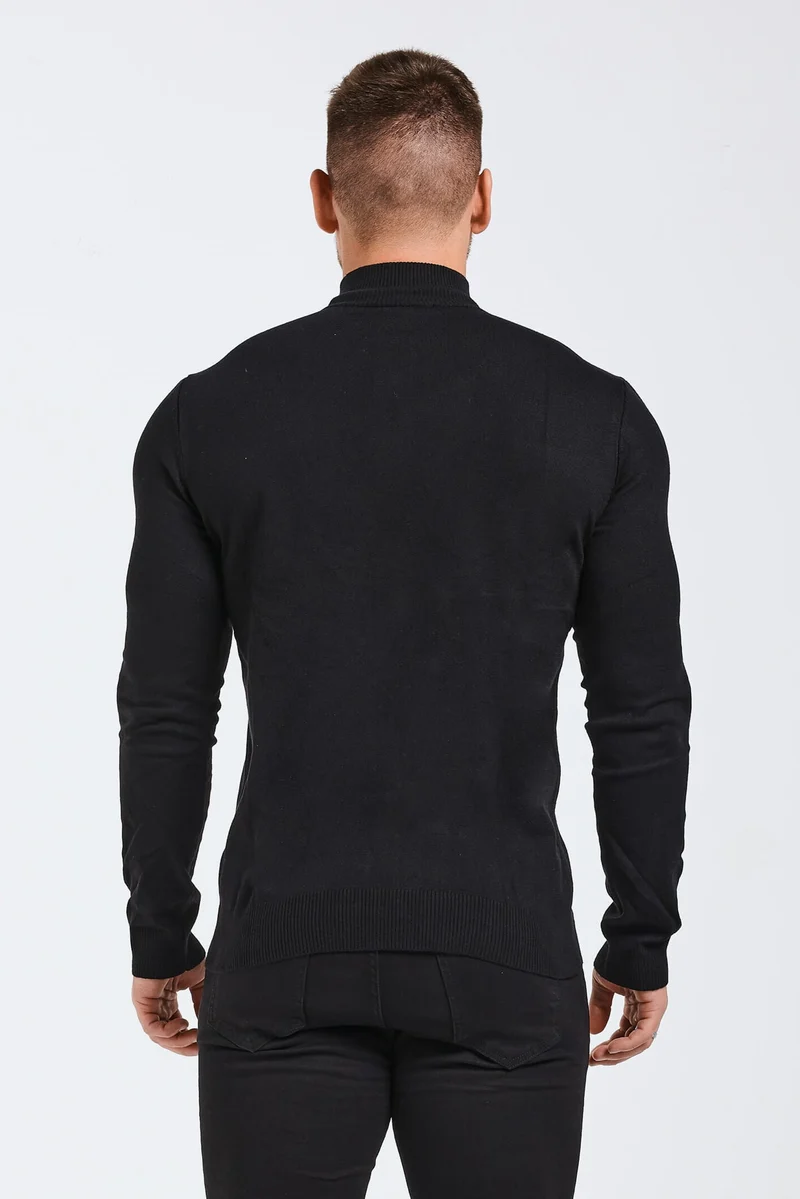KNIT QUARTER ZIP SWEATER - BLACK