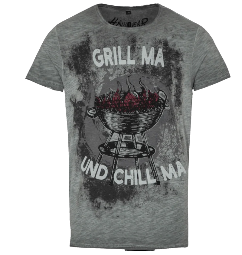 Herrenshirt, Trachten Shirt, HangOwear, Grill & Chill, grau