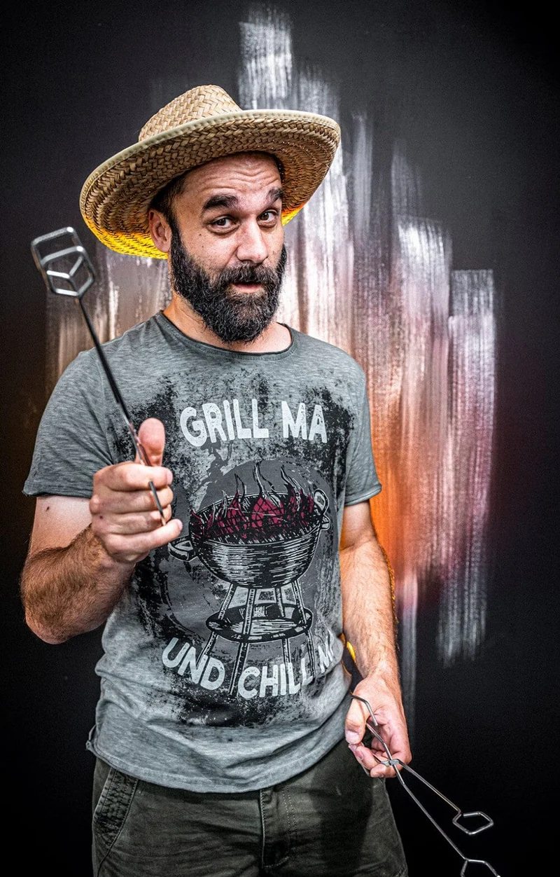 Herrenshirt, Trachten Shirt, HangOwear, Grill & Chill, grau