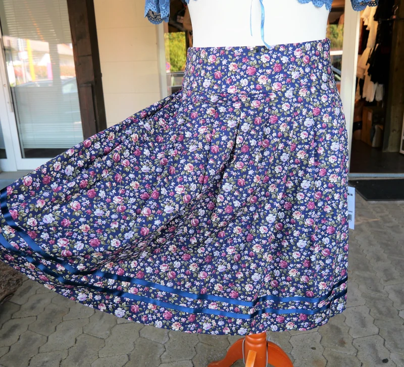 Trachten Rock Midi 55cm, September, geblümt, dunkelblau, Spieth & Wensky