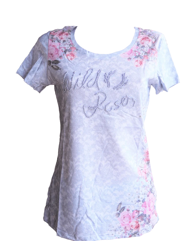 Trachtenshirt, Krüger Madl, grau, silber Wild Roses