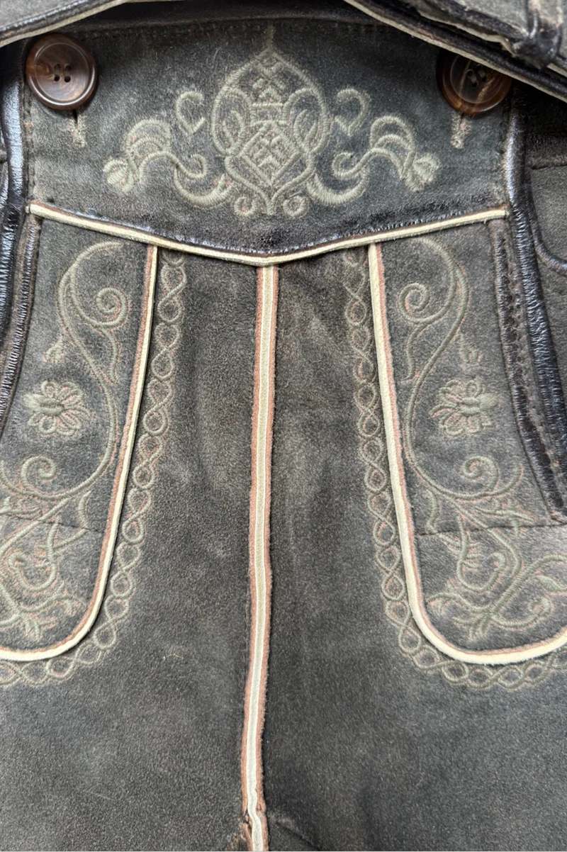 Lederhose Liga di Bavaria Luxury Collection "Ornament" deep dark brown TD09