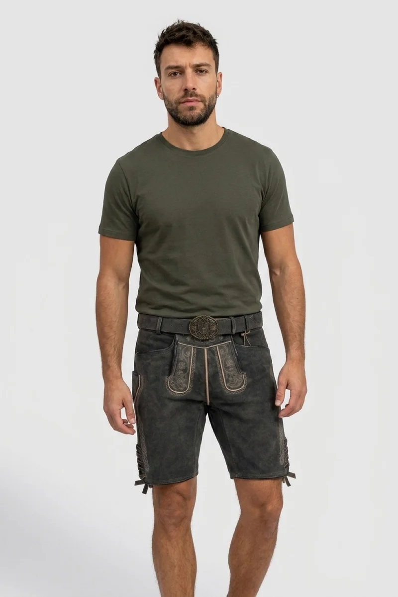 Lederhose Liga di Bavaria Luxury Collection "Ornament" deep dark brown TD09