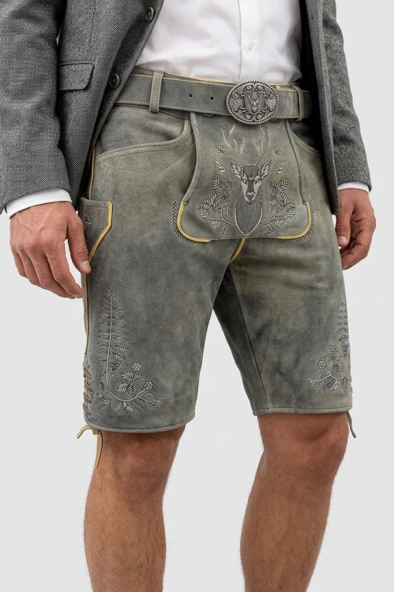Lederhose Liga di Bavaria Luxury Collection "Hirschgweih" special grey TD06