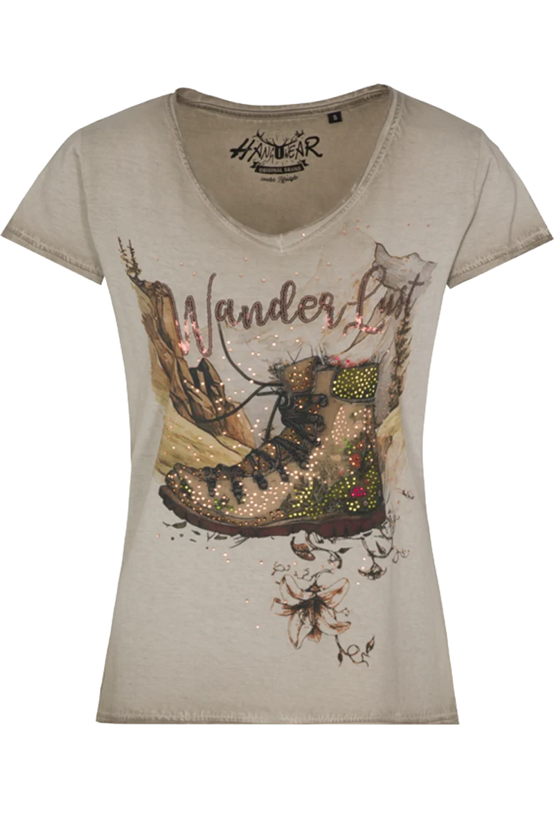 Damen Trachtenshirt mit Wanderschuh-Aufdruck
