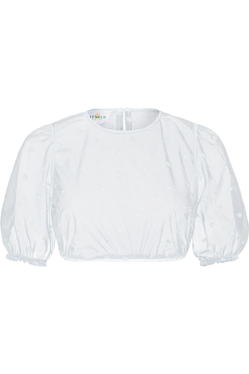 Transparente Tüll-Dirndlbluse bestickt - türkis