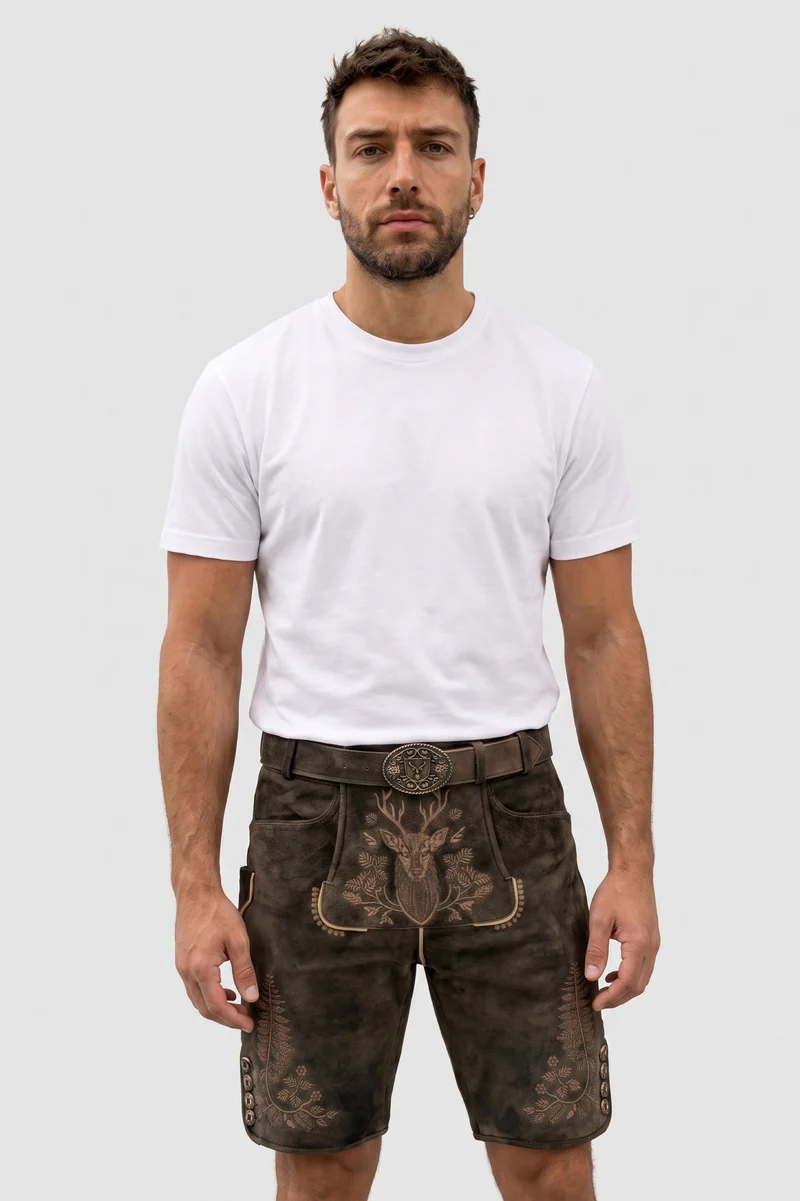 Lederhose Liga di Bavaria Luxury Collection "Hirschgweih" casual braun TD02