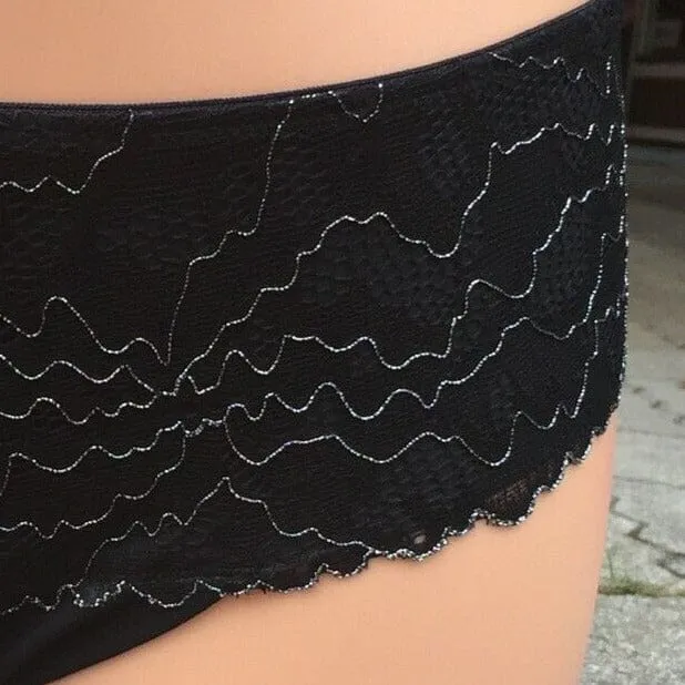 Panty, Hipster, Slip, After Eden, schwarz, Lurex, Spitze