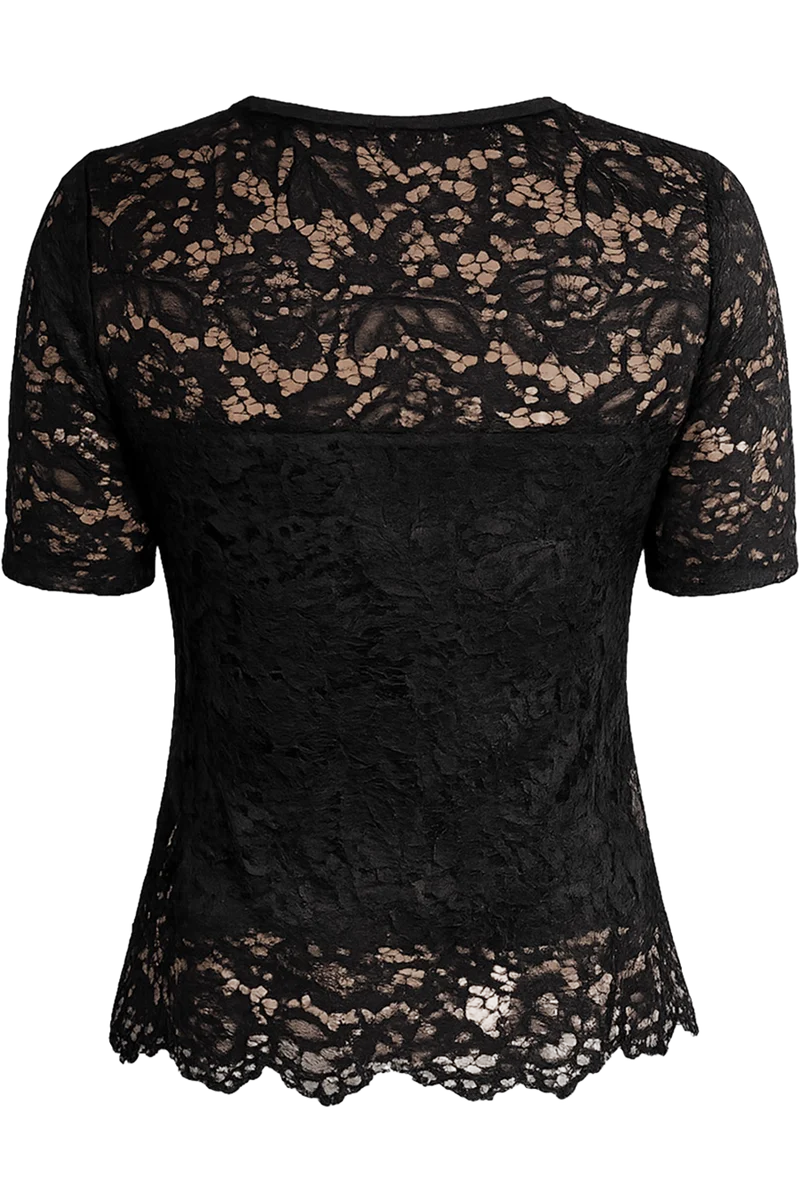 Damen Trachtenshirt mit floraler Spitze - schwarz