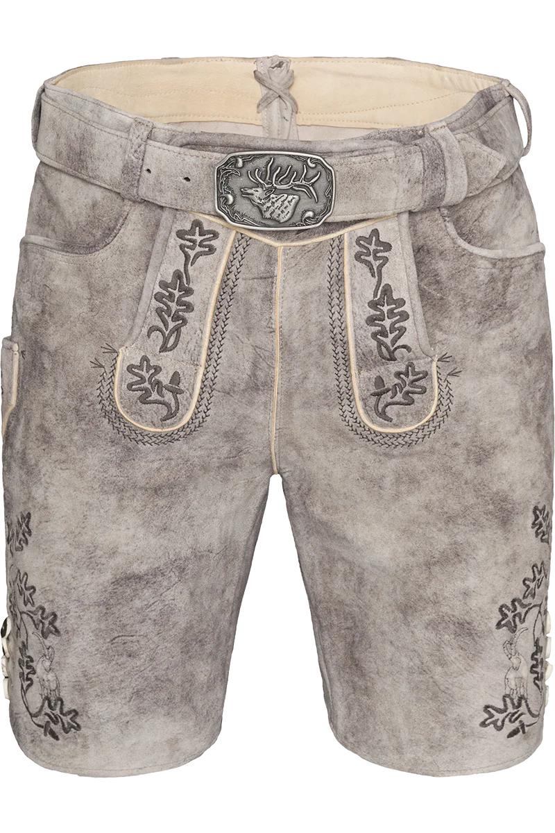 Kurze Herren-Lederhose mit Eichenlaubstickereien