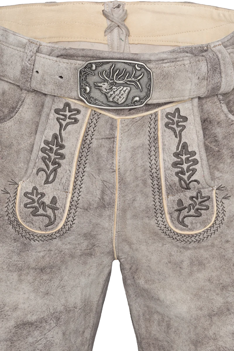 Kurze Herren-Lederhose mit Eichenlaubstickereien