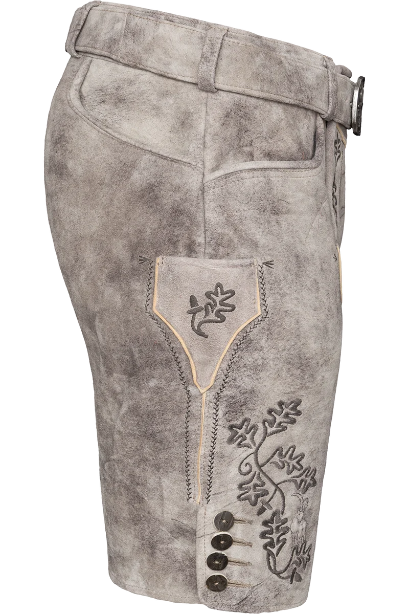 Kurze Herren-Lederhose mit Eichenlaubstickereien