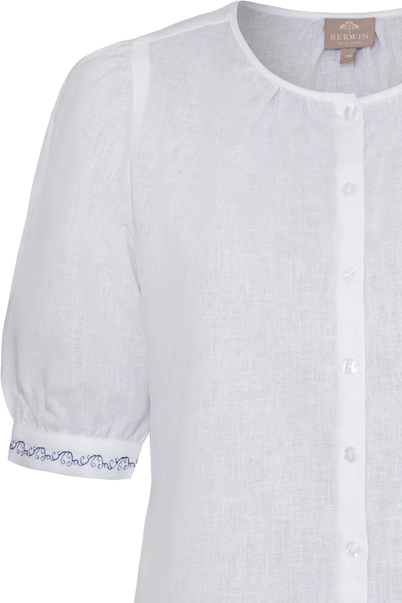 Damen Leinen-Baumwoll-Bluse mit Stickerei