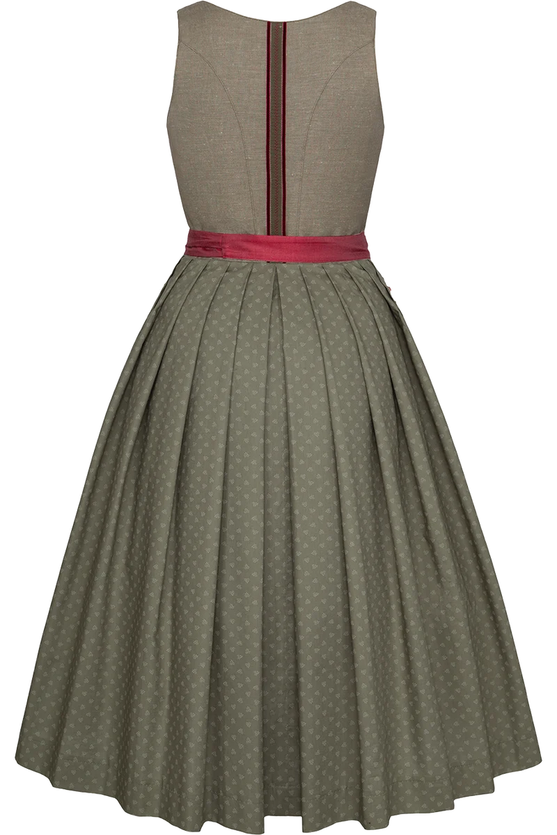 Langes Dirndl mit Leinen und Perlmuttknöpfen