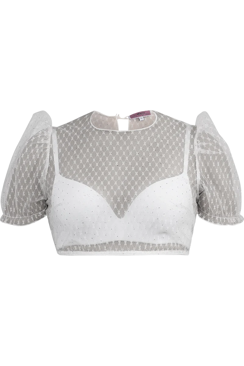 Transparente Dirndlbluse mit Strasssteinchen - offwhite