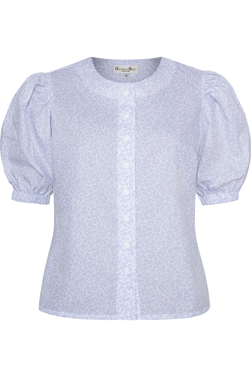 Damen Bluse mit floralem Druck und Ballonärmel - blau