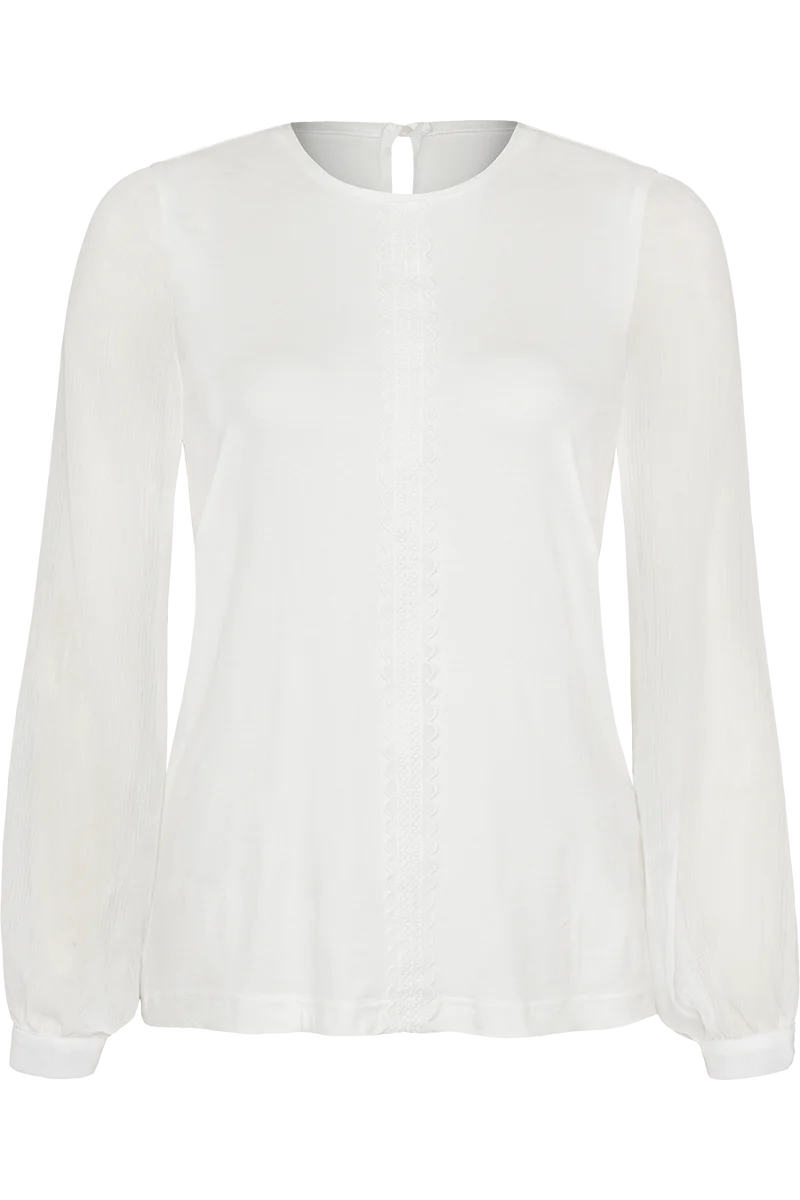Damen Longsleeves mit Spitzenband - creme