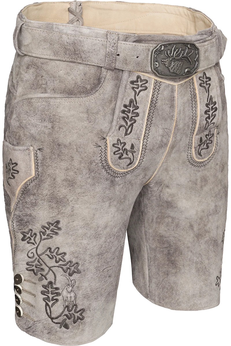 Herren Lederhose kurz bestickt und mit Gürtel