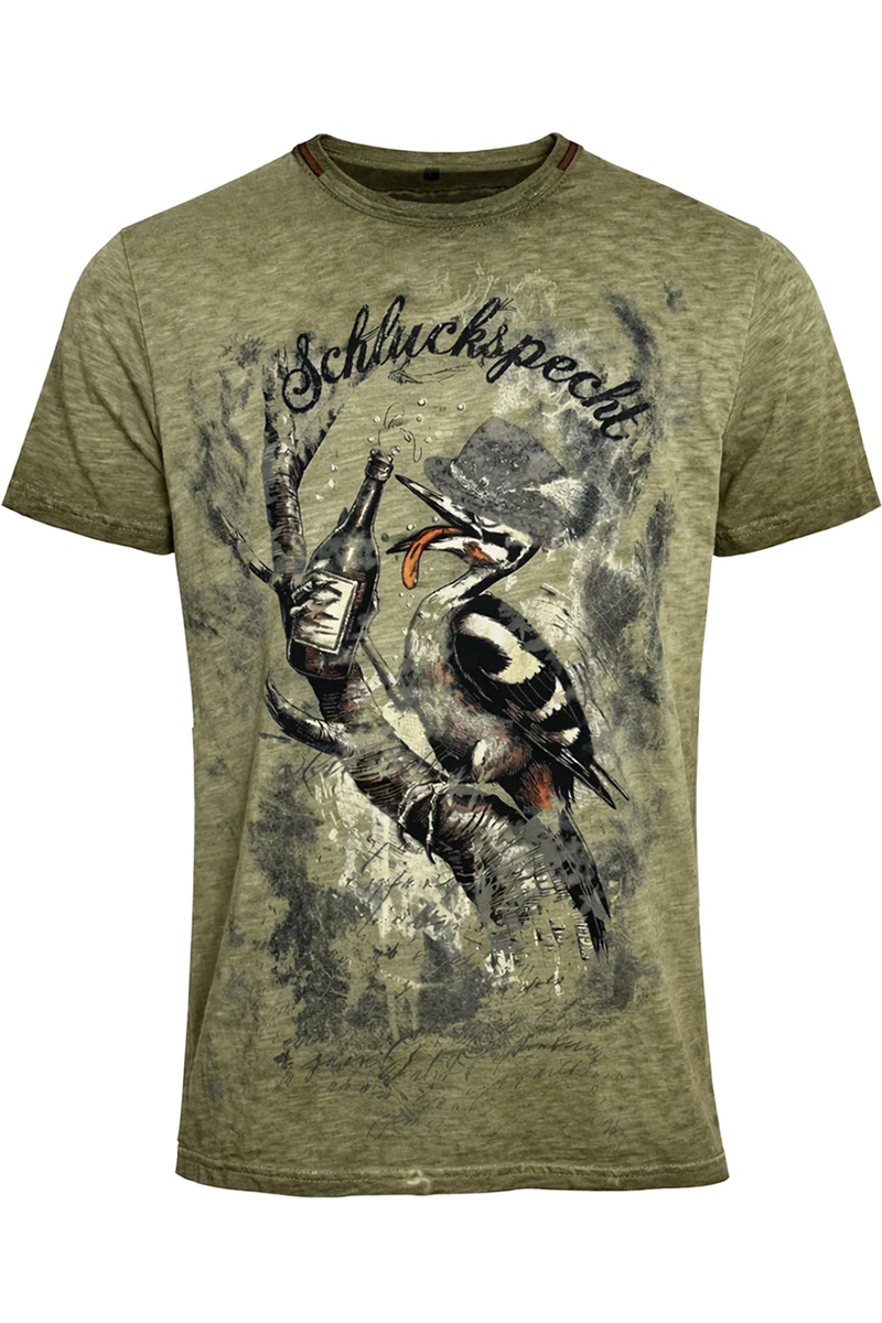 Herren T-Shirt mit Specht-Druck und Stickerei