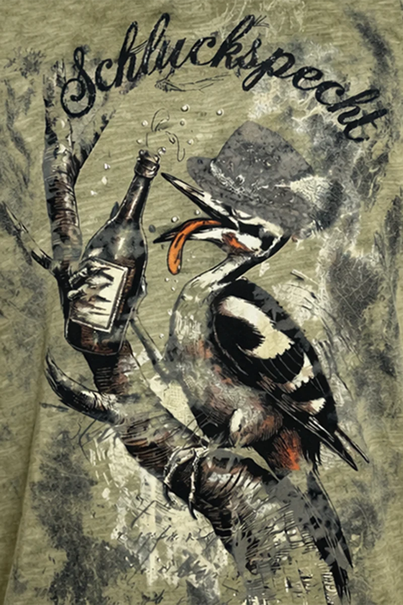 Herren T-Shirt mit Specht-Druck und Stickerei