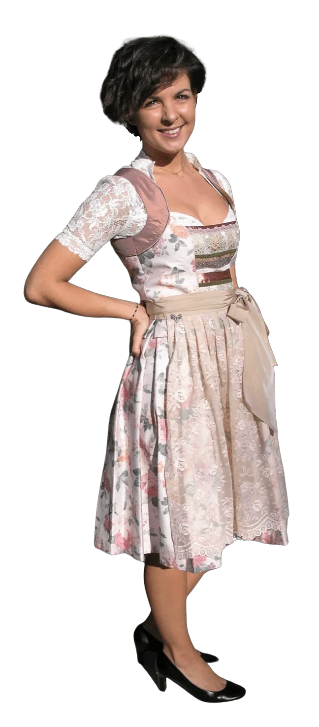 Dirndl 3-Teiler, CocoVero, beige, rosé, natur, Seide, Midi 60cm