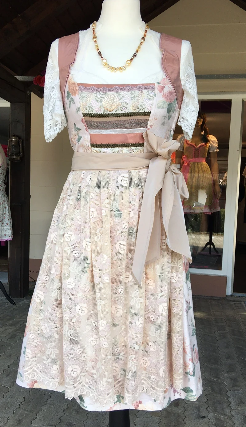 Dirndl 3-Teiler, CocoVero, beige, rosé, natur, Seide, Midi 60cm