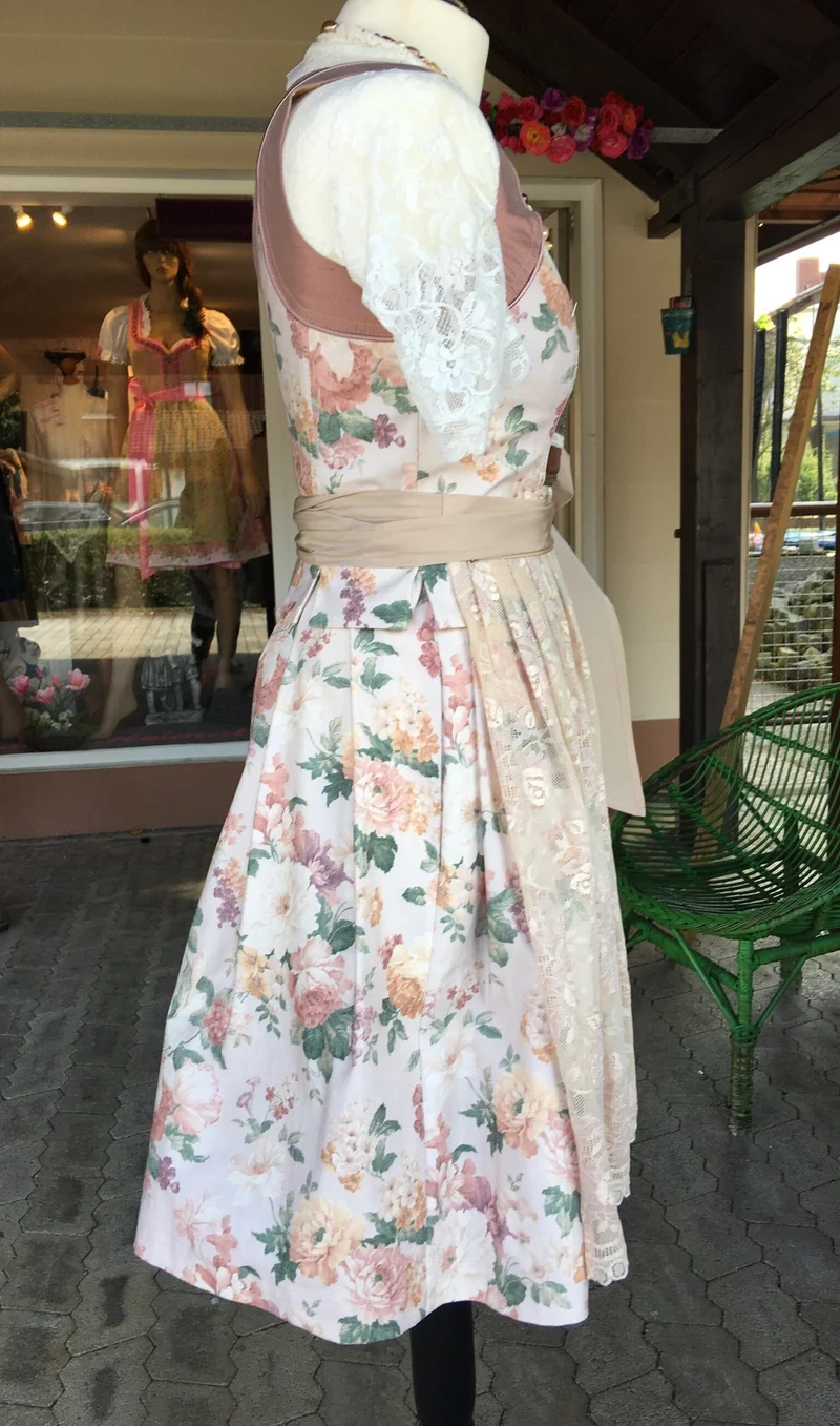 Dirndl 3-Teiler, CocoVero, beige, rosé, natur, Seide, Midi 60cm