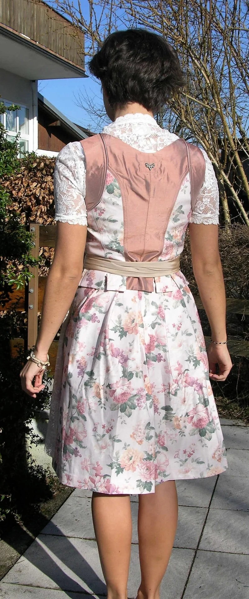 Dirndl 3-Teiler, CocoVero, beige, rosé, natur, Seide, Midi 60cm
