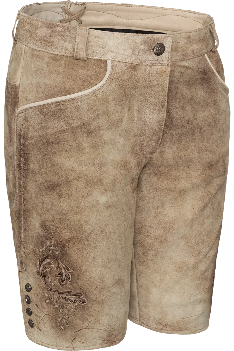 Kurze Damen-Lederhose mit erhabener Stickerei