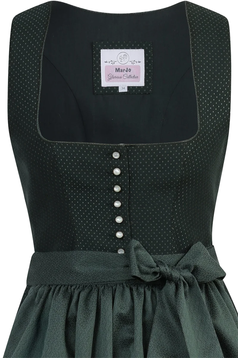 Dirndl in Midi-Länge mit Punkte und eckigem Ausschnitt - waldgrün