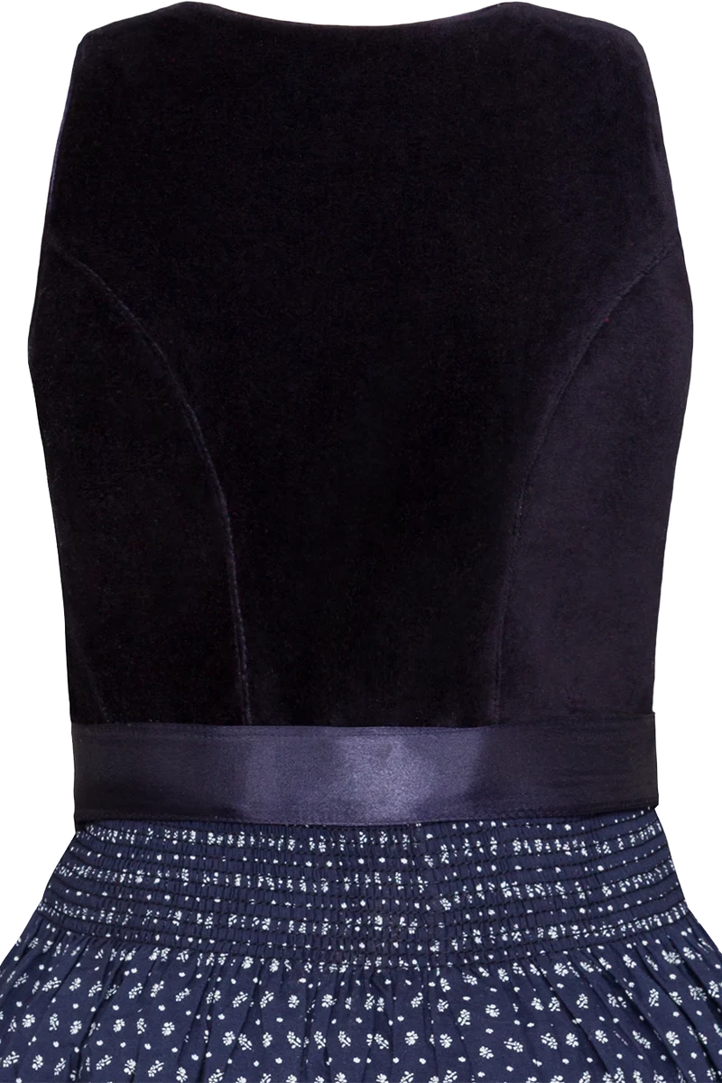 Kinderdirndl aus Baumwoll-Samt und Streublumenmuster - blue blau