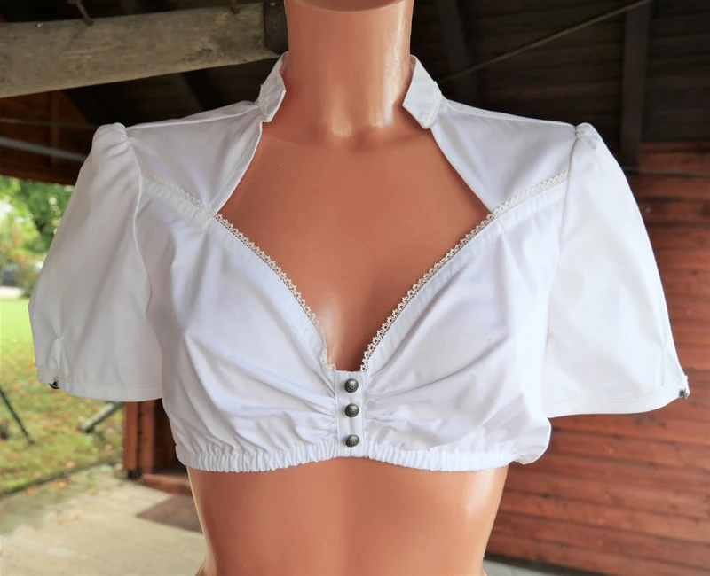 Dirndlbluse CocoVero, Bella, Stehkragen, V-Ausschnitt, weiß