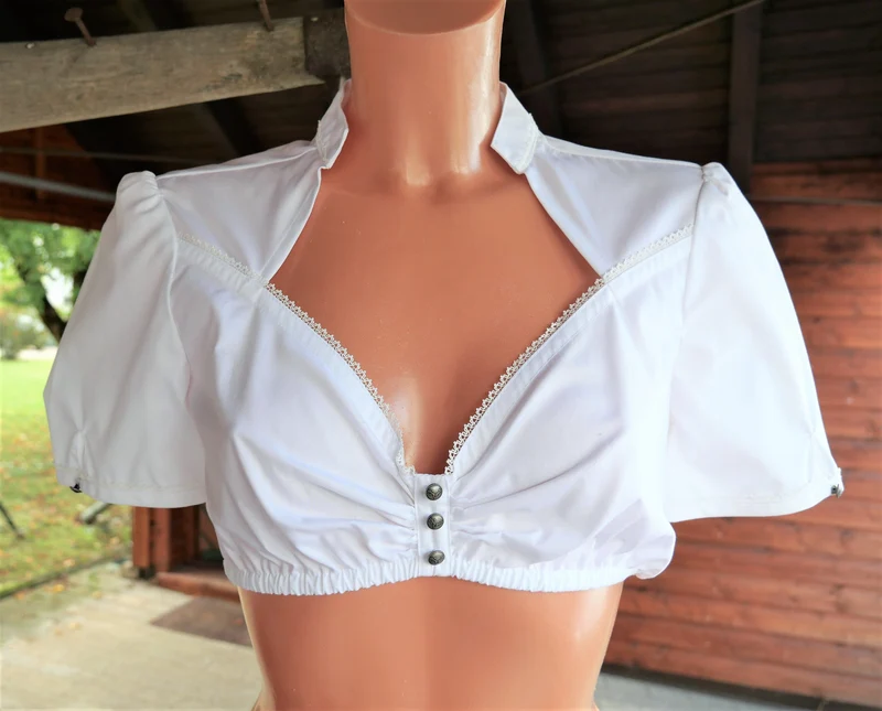 Dirndlbluse CocoVero, Bella, Stehkragen, V-Ausschnitt, weiß