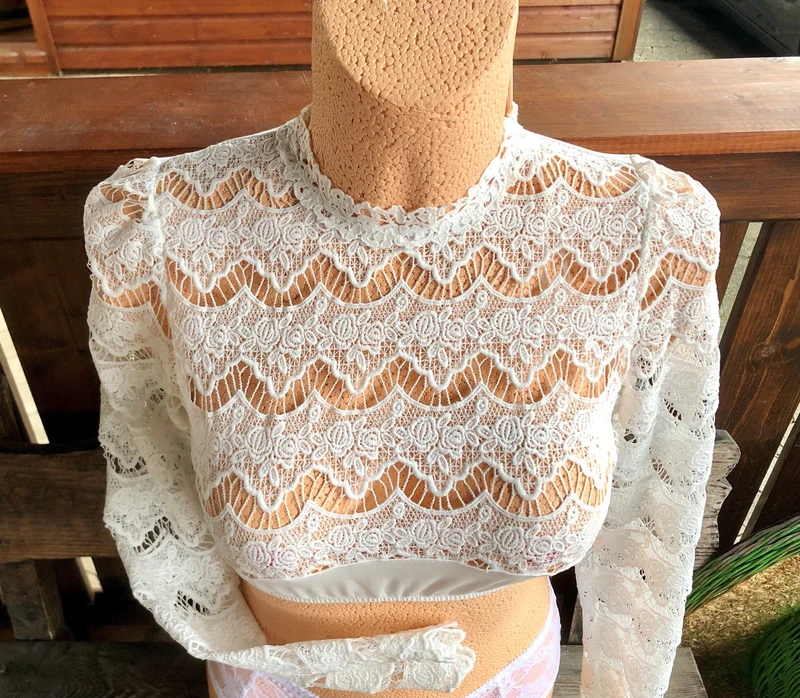 Dirndlbluse Krüger Collection, Julie, Spitze, langarm, ecru