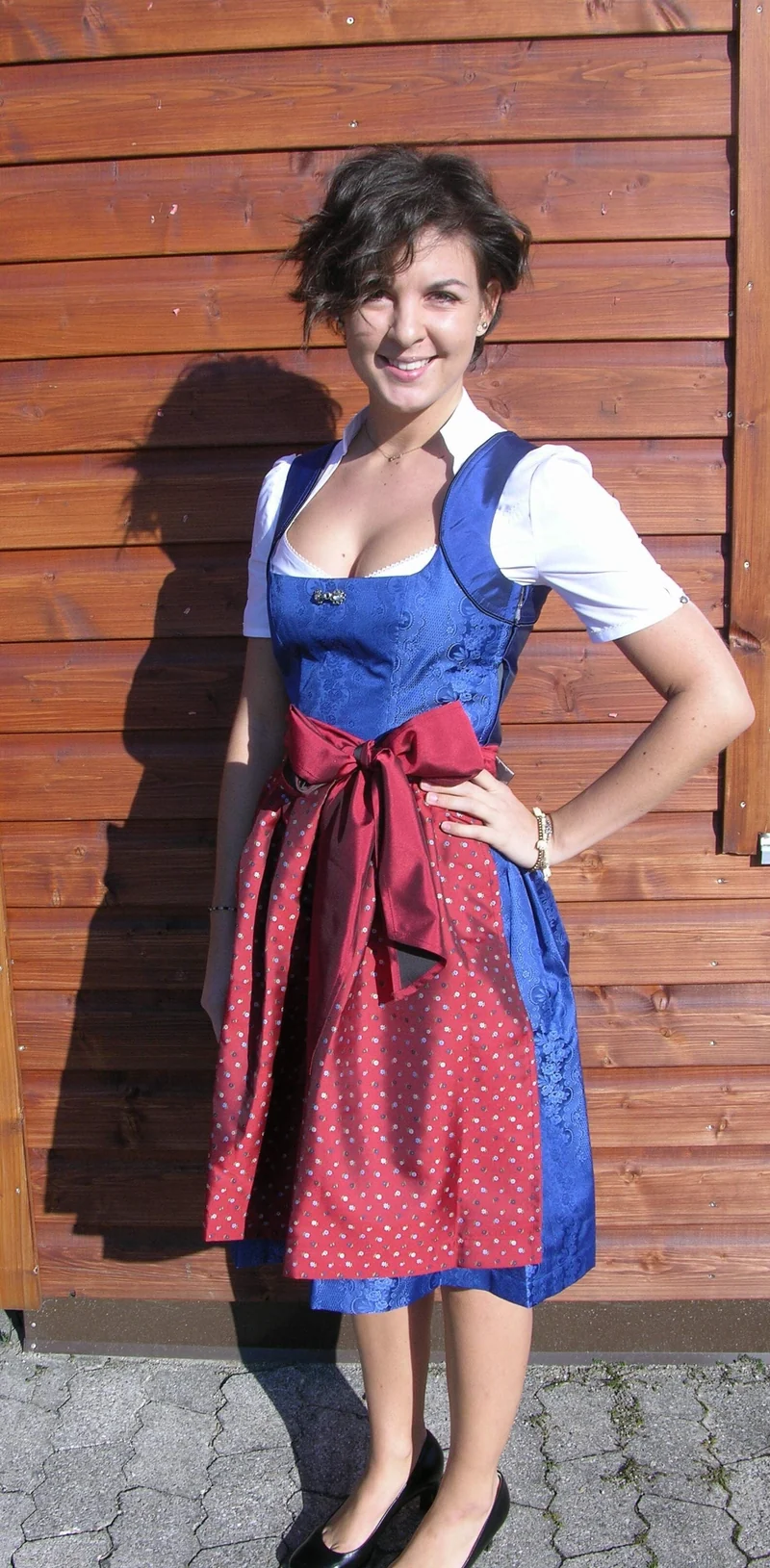 Dirndl 3-Teiler, Coco Vero, rot, blau, Midi 60 cm