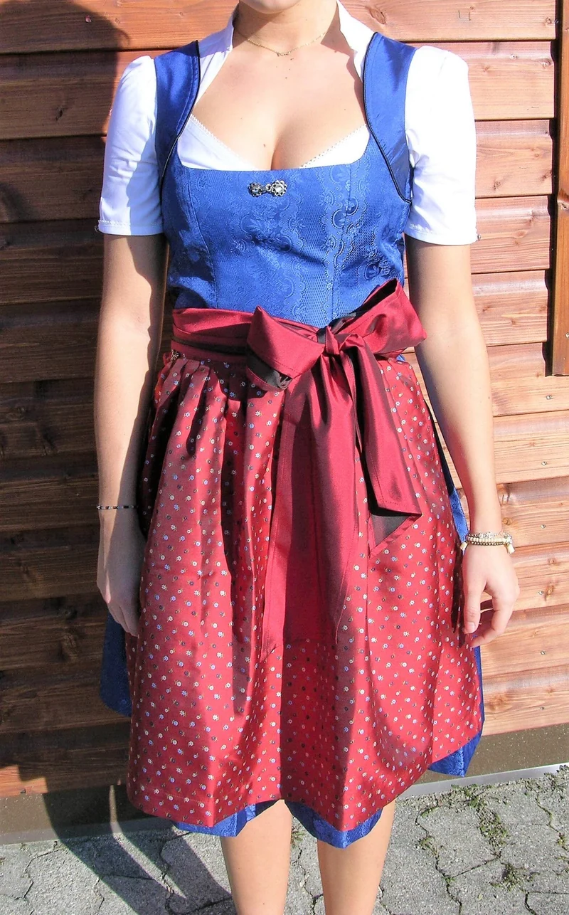 Dirndl 3-Teiler, Coco Vero, rot, blau, Midi 60 cm