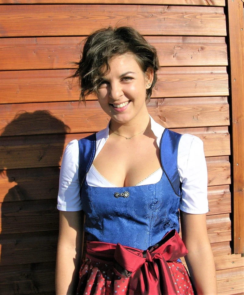 Dirndl 3-Teiler, Coco Vero, rot, blau, Midi 60 cm